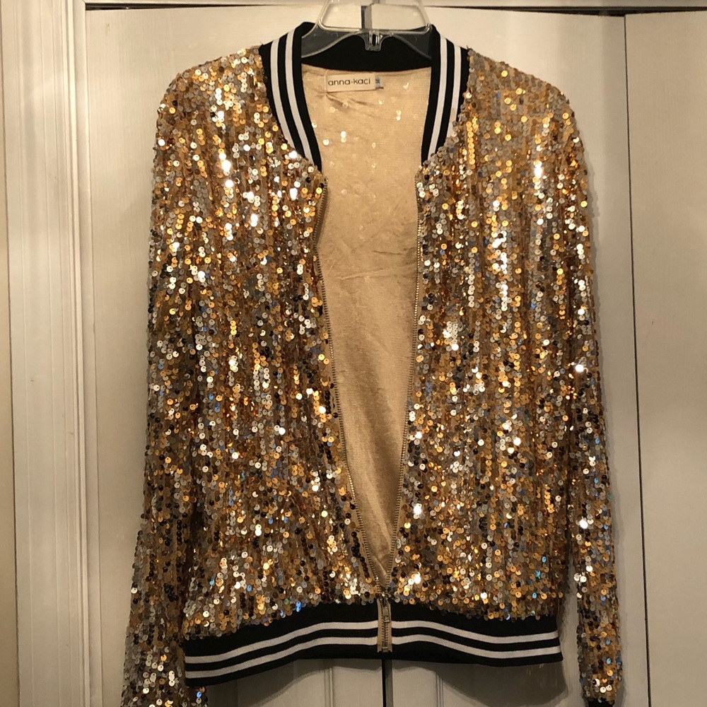 anna-kaci gold sequin jacket (worn once, like new), size Adult M.